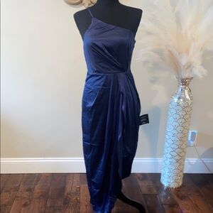 Lulu's Navy Blue One-Shoulder Cocktail Gown